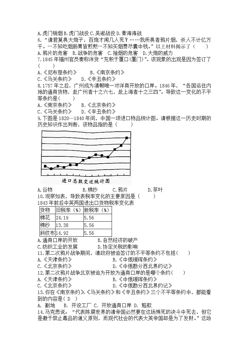 部编版历史八年级上册第1课 鸦片战争  同步练习（无答案）02