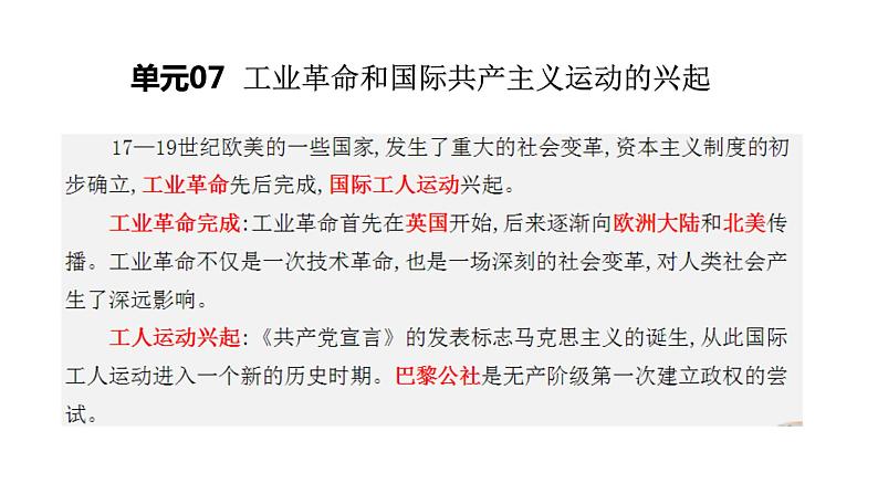 人教版九年级历史上册07工业革命和国际共产主义运动的兴起 -单元复习精品课件03