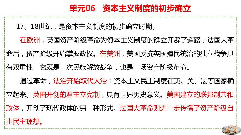 人教版九年级历史上册06资本主义制度的初步确立 -单元复习精品课件03