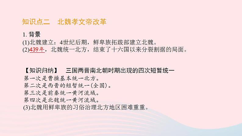 七年级历史上册第四单元三国两晋南北朝时期 政权分立与民族交融第19课北魏政治和北方民族大交融提优训练课件1新人教版06