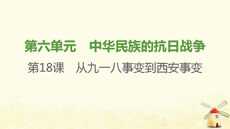 八年级历史上册第六单元中华民族的抗日战争第18课从九一八事变到西安事变课件新人教版201