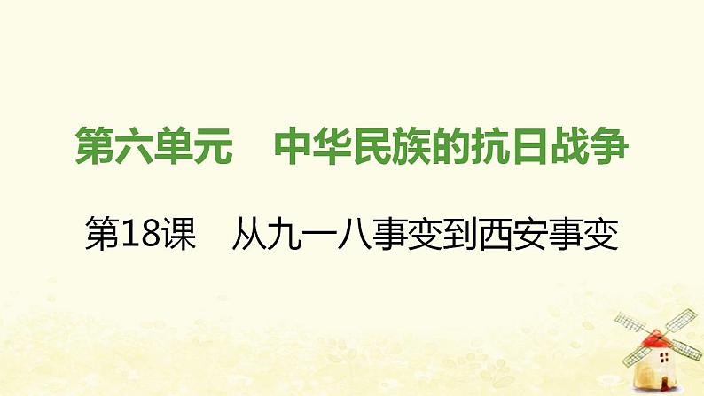 秋学期八年级历史上册第六单元中华民族的抗日战争第18课从九一八事变到西安事变课件新人教版01