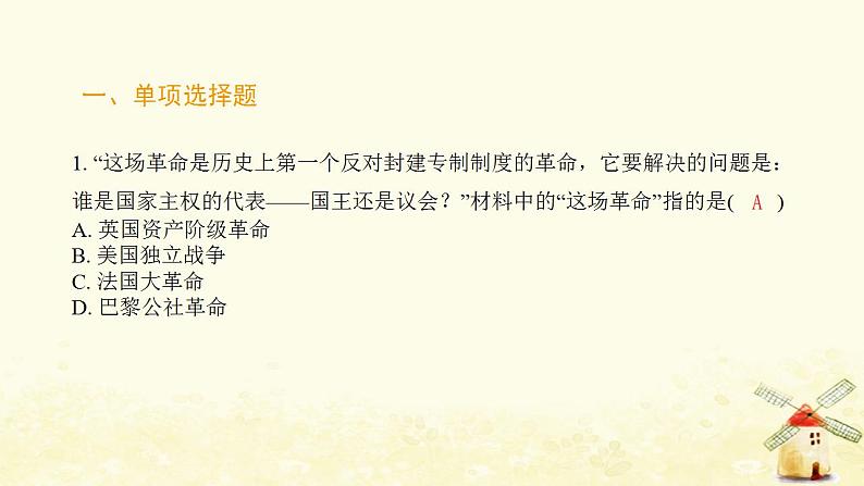 秋学期九年级历史上册专题特训卷早期资产阶级革命课件新人教版02