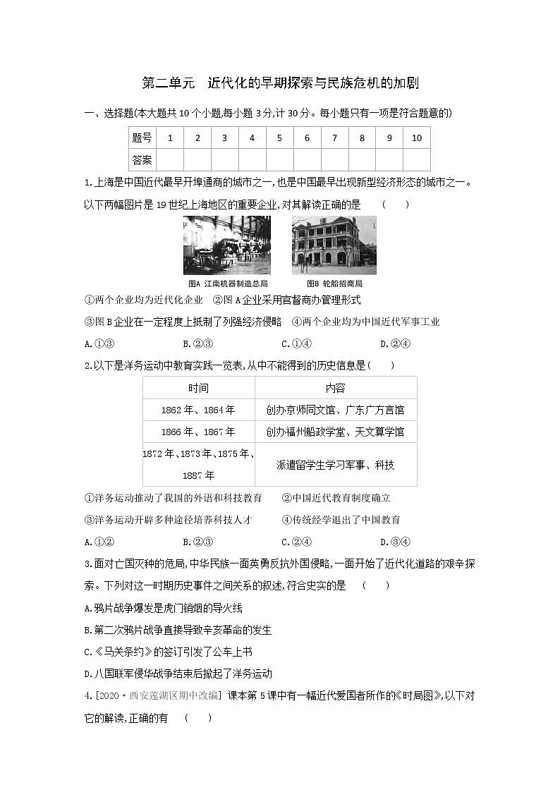 第二单元　近代化的早期探索与民族危机的加剧 单元测试题     2021——2022学年部编版八年级历史上册(word版含答案)01