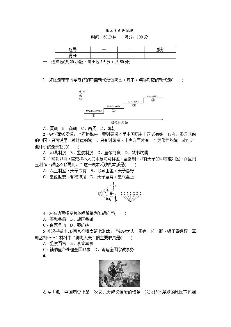 七年级历史人教版历史第3单元测试题（含答案）第1页