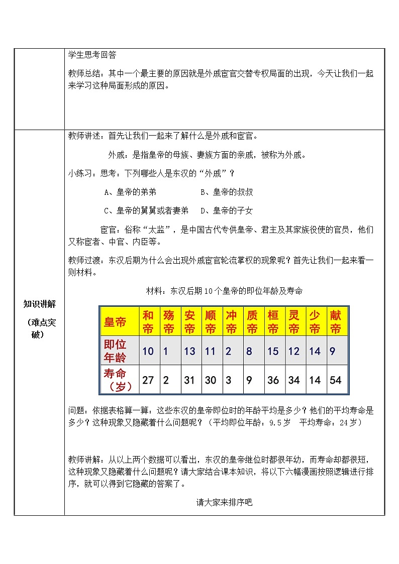 部编版 历史 七年级上册 第13课 东汉的兴衰--外戚宦官专权的原因（教案）02
