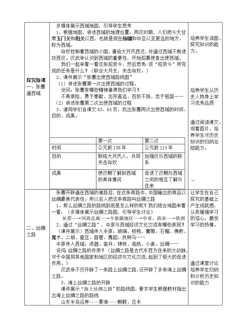部编版 历史 七年级上册 第14课.沟通中外文明的“丝绸之路”（教案）02