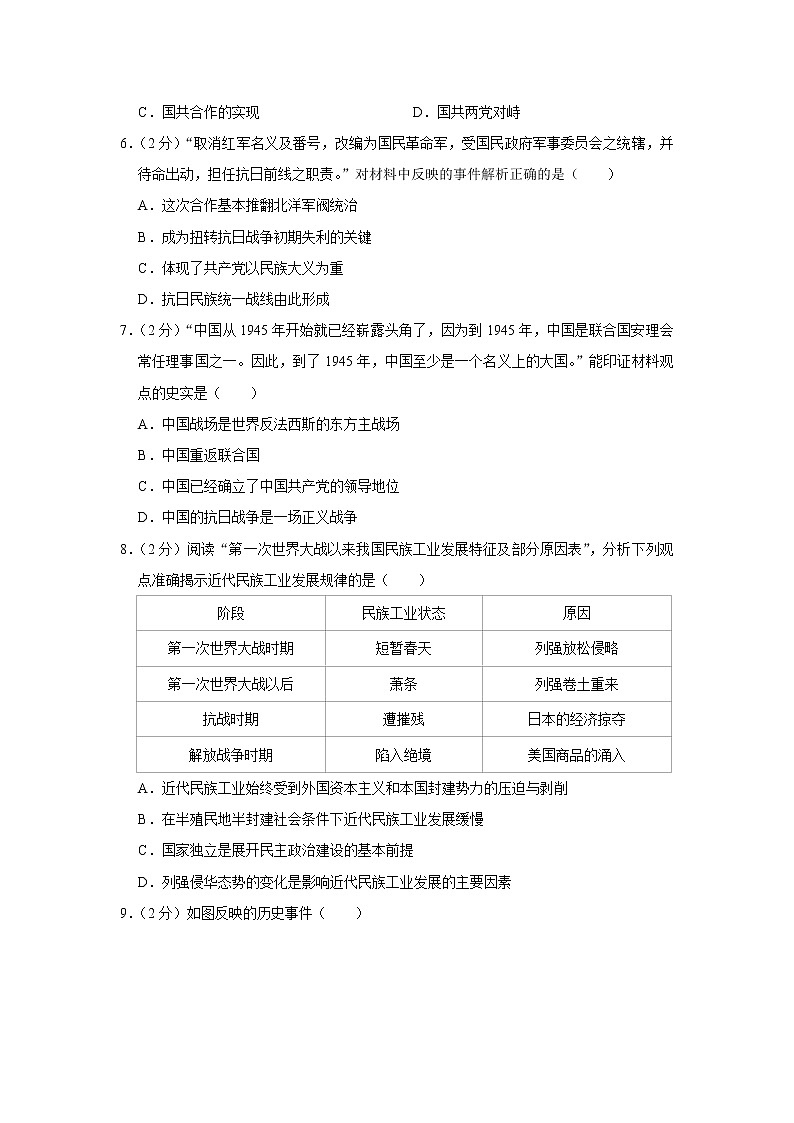 2020年河北省中考历史摸底试卷（一）02