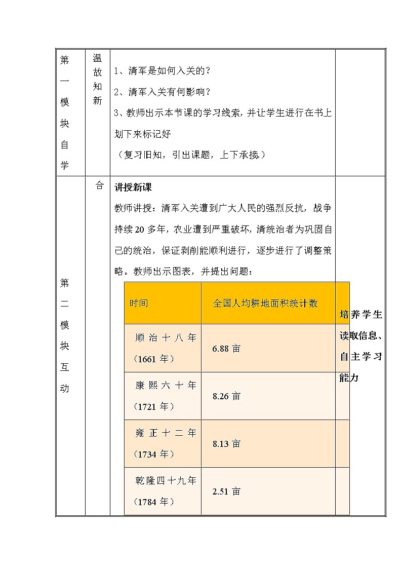 人教部编版历史七下第19课《清朝前期社会经济的发展》教案02