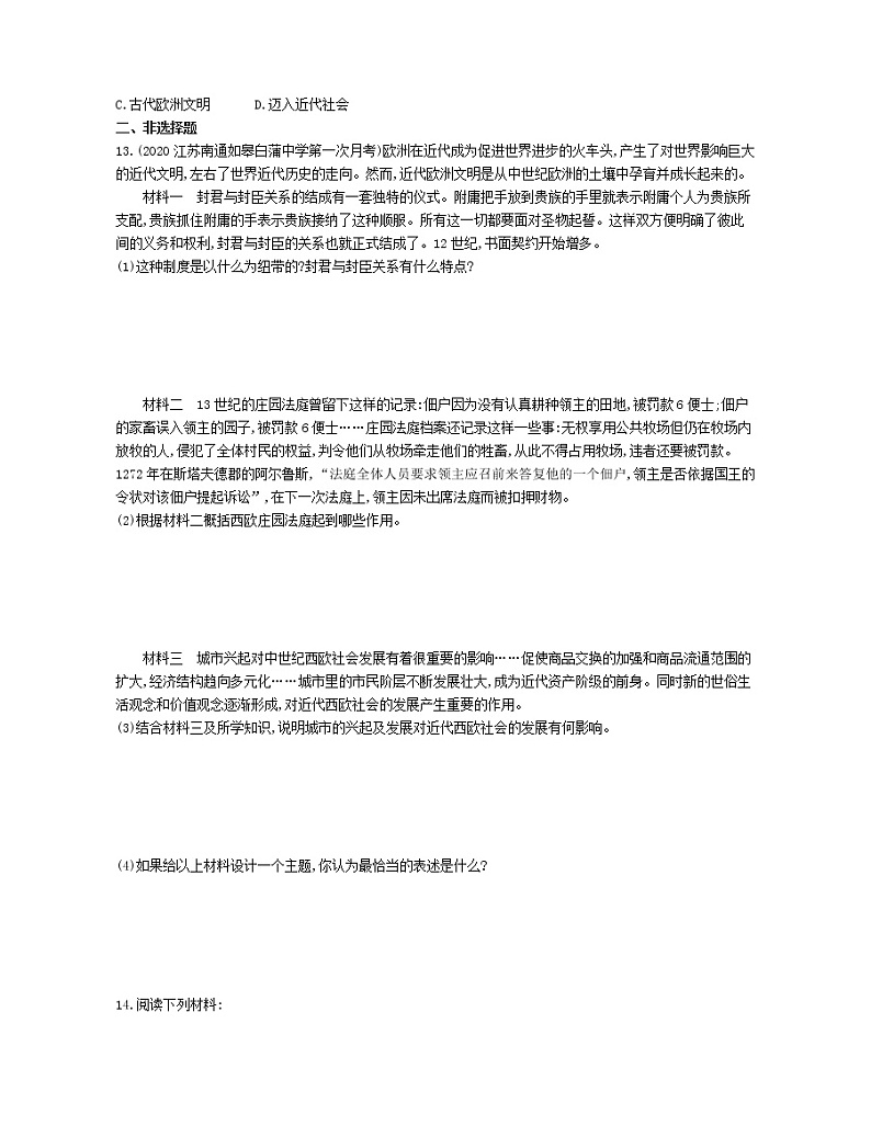 02-专项综合全练(二)封建时代的欧洲、亚洲文明第3页