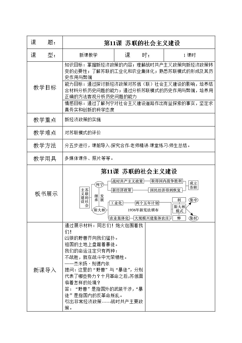 人教版九年级历史下册第11课《苏联的社会主义建设》课件PPT（送教案+练习）01
