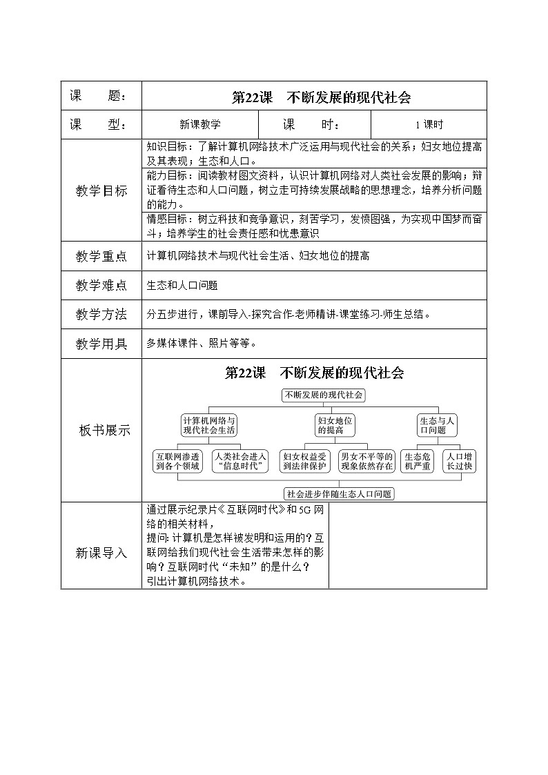 人教版九年级下册历史第22课《不断发展的现代社会》课件PPT（送教案+练习）01