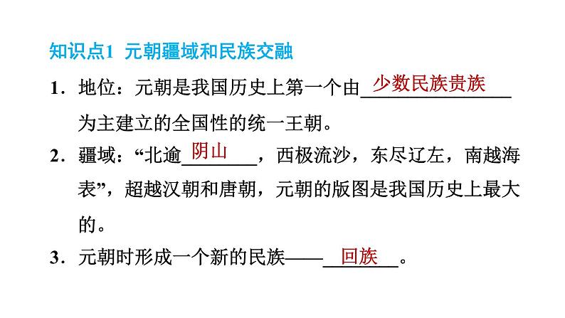 人教版七年级下册历史 第2单元 第11课　元朝的统治 习题课件第2页