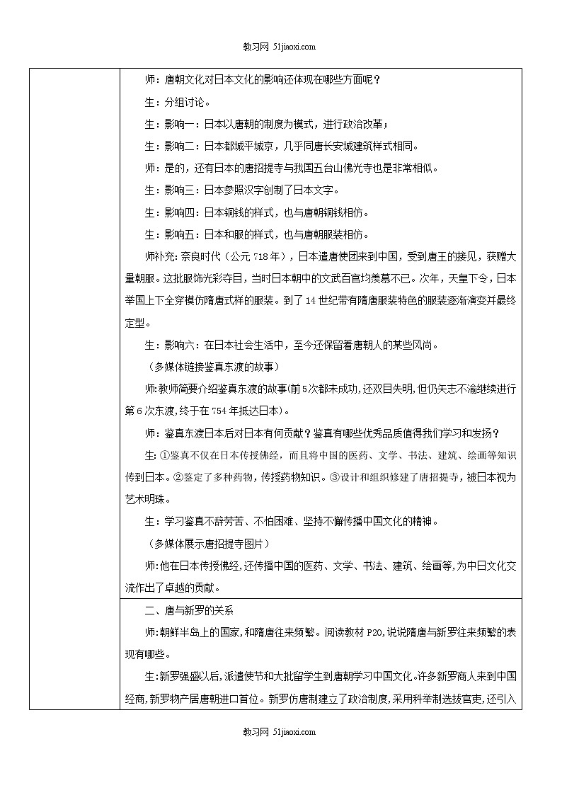 部编版七年级下册《唐朝的中外文化交流》教案第2页