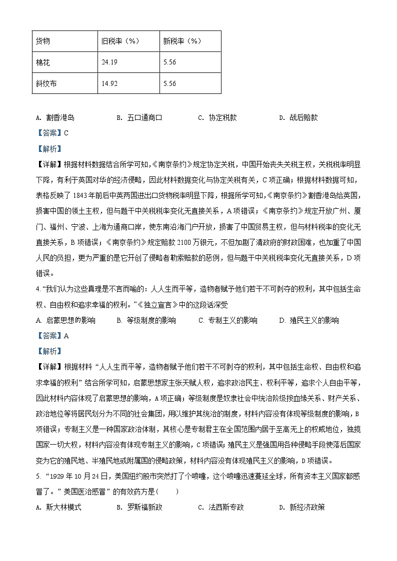 2021年甘肃省武威市中考历史试题（原卷+解析）02