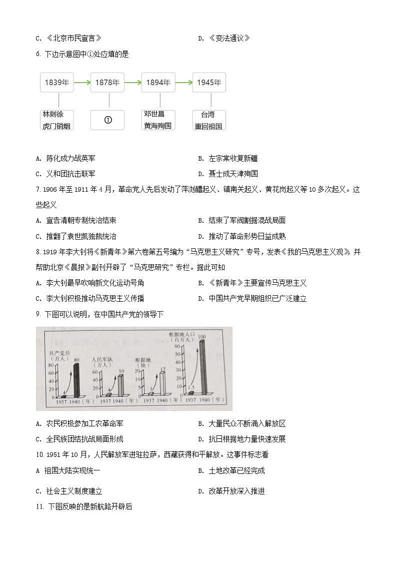 2021年广西玉林市中考历史试题（原卷版）第2页