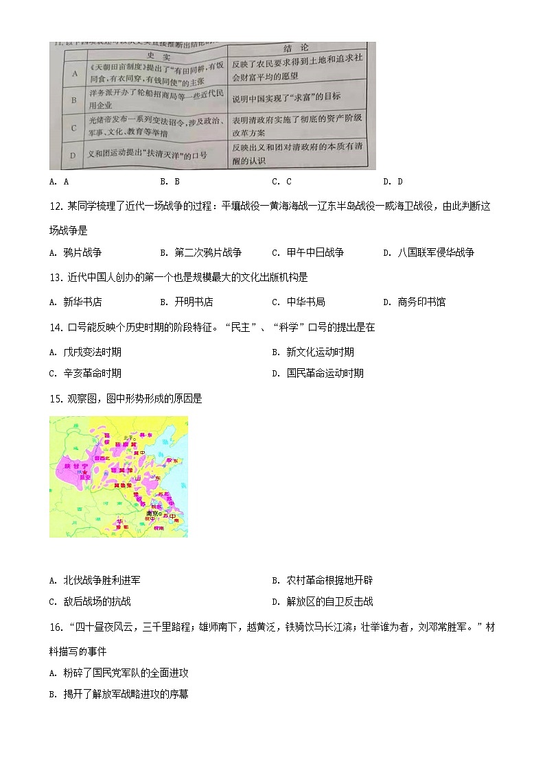 2021年山东省东营市中考历史试题（原卷+解析）03