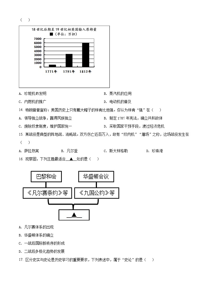 2021年江苏省盐城市中考历史试题（原卷+解析）03