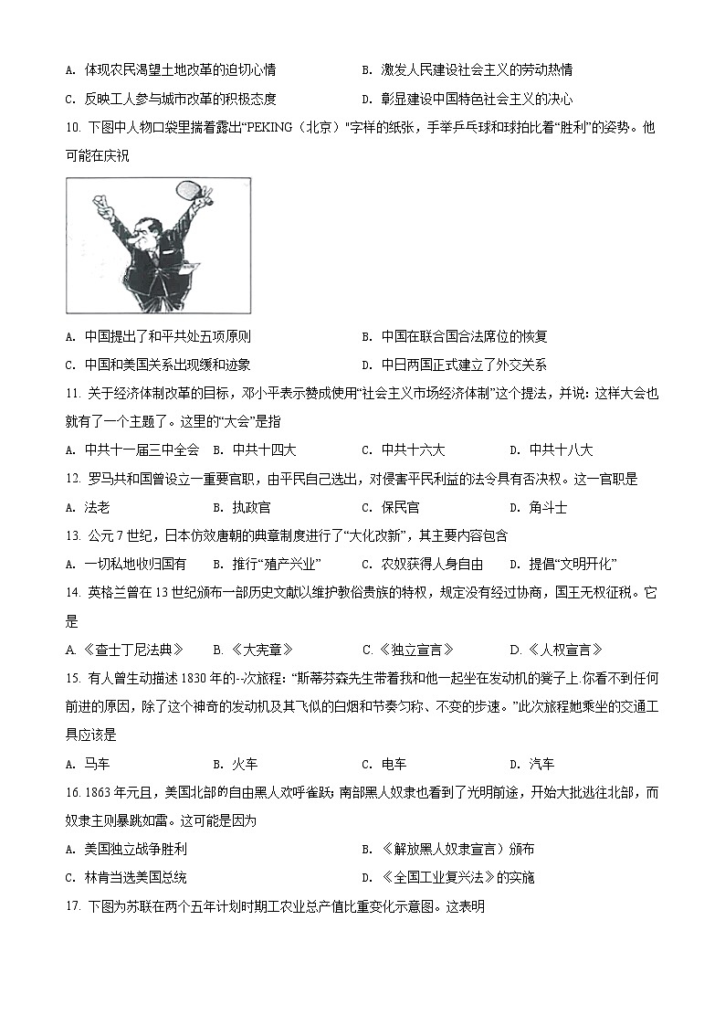 2021年江苏省扬州市中考历史试题（原卷+解析）03
