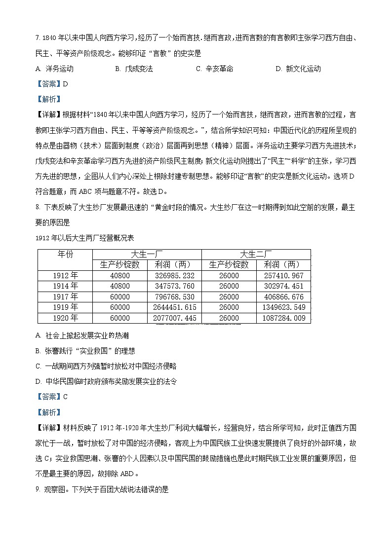 2021年江苏省宿迁市中考历史试题（原卷+解析）03