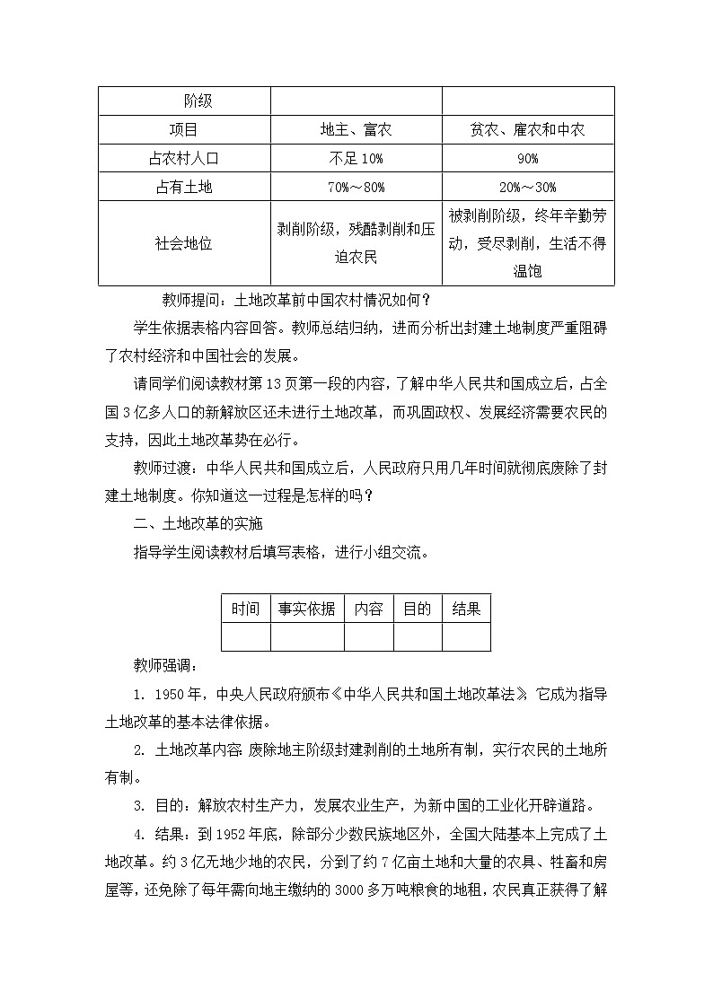 第3课 土地改革 教案第2页