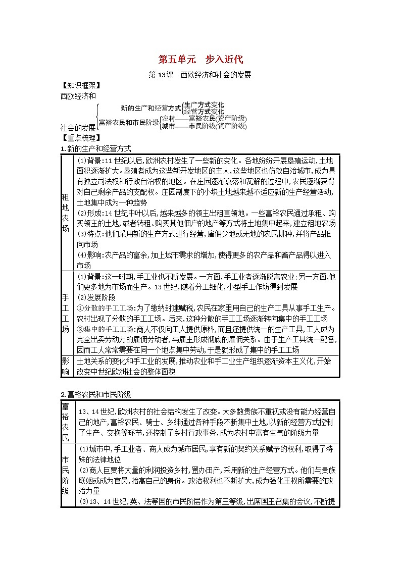 九年级历史上册第五单元步入近代第13课西欧经济和社会的发展速记宝典知识点总结新人教版2018102717第1页