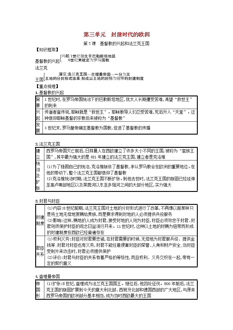 九年级历史上册第三单元封建时代的欧洲第7课基督教的兴起和法兰克王国速记宝典知识点总结新人教版20181027112第1页