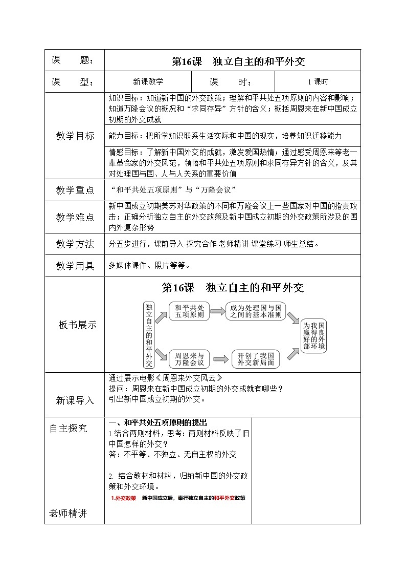 人教版八年级历史下册第16课独立自主的和平外交 课件PPT（送教案+练习）01