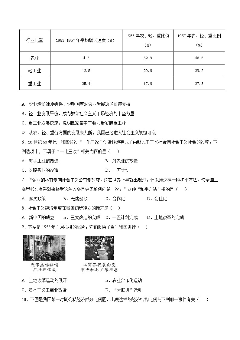 第二单元 社会主义制度的建立与社会主义建设的探索   单元检测02