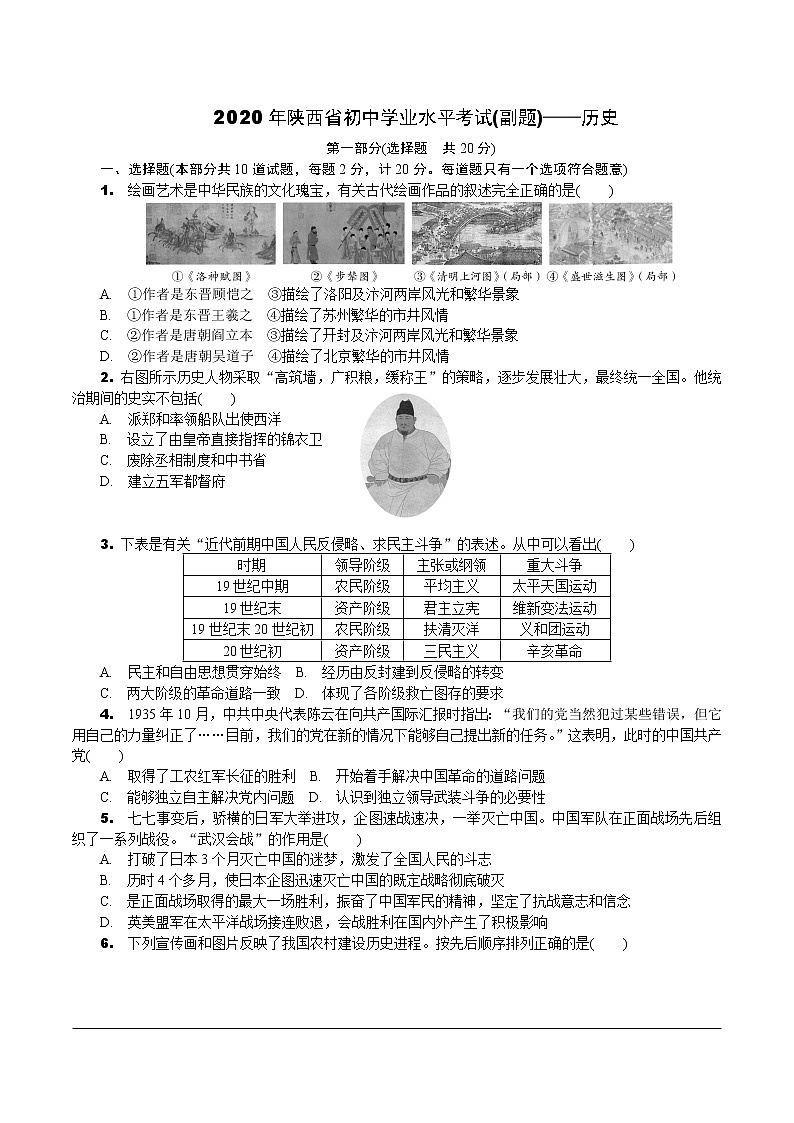 2020年陕西省初中毕业学业考试副题—历史01