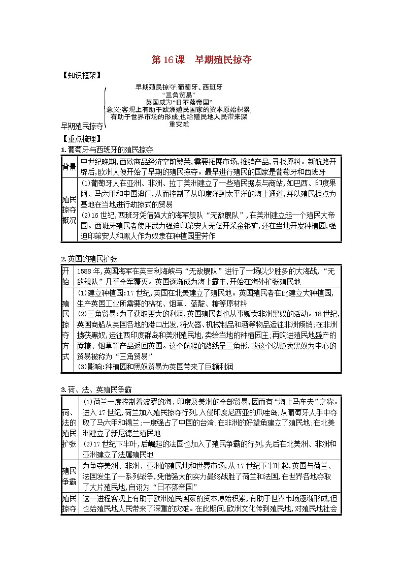 九年级历史上册第五单元步入近代第16课早期殖民掠夺速记宝典知识点总结新人教版2018102714第1页