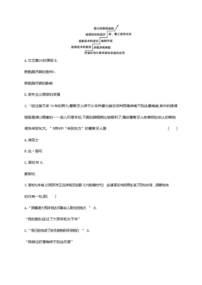 人教部编版九年级历史上册《第15课 探寻新航路》作业同步练习题及参考答案03