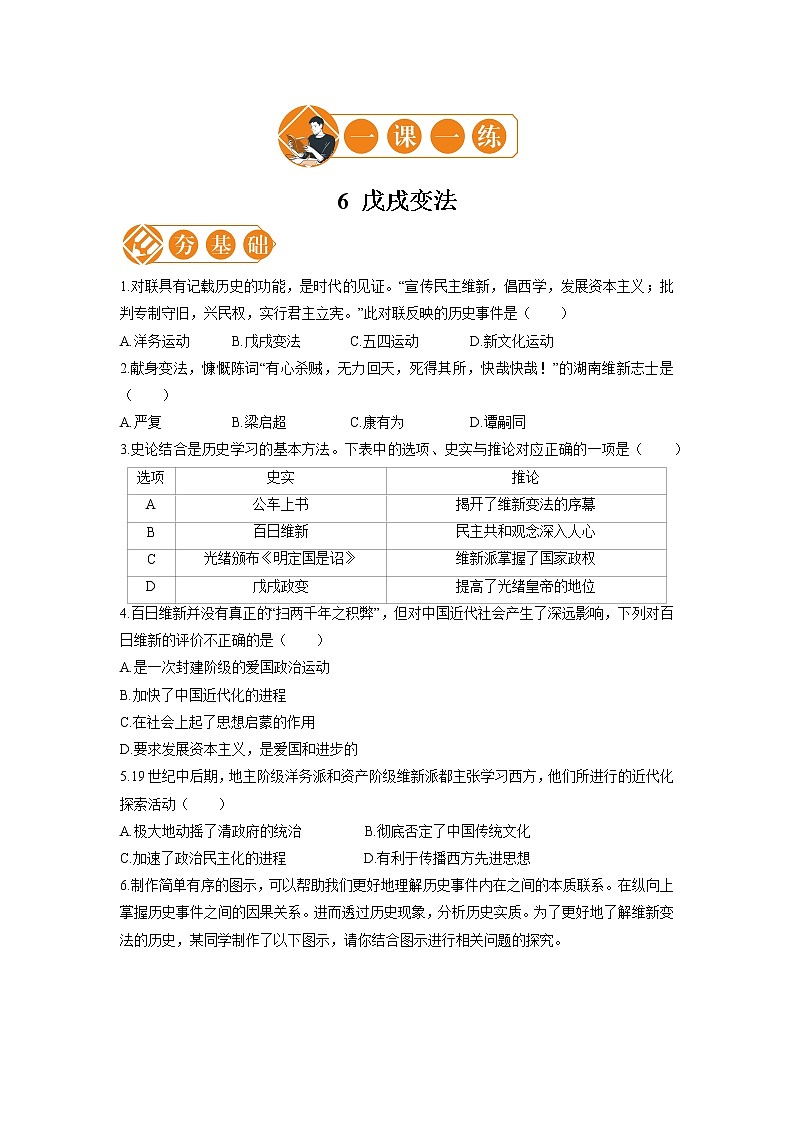 6 戊戌变法  一课一练（一） 初中历史人教部编版八年级上册（2021年）第1页