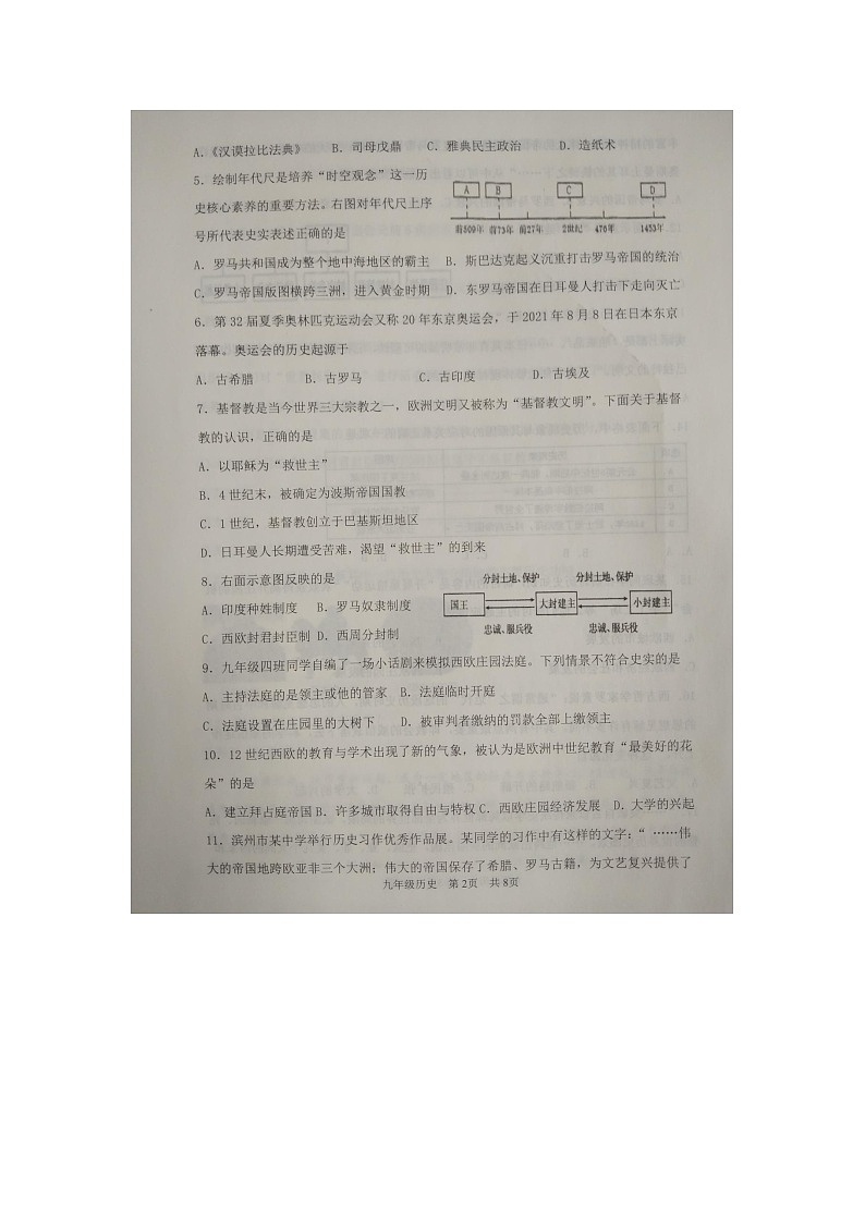 山东省滨州市阳信县2021-2022学年上学期九年级期中测试历史试题(图片版  含答案)02