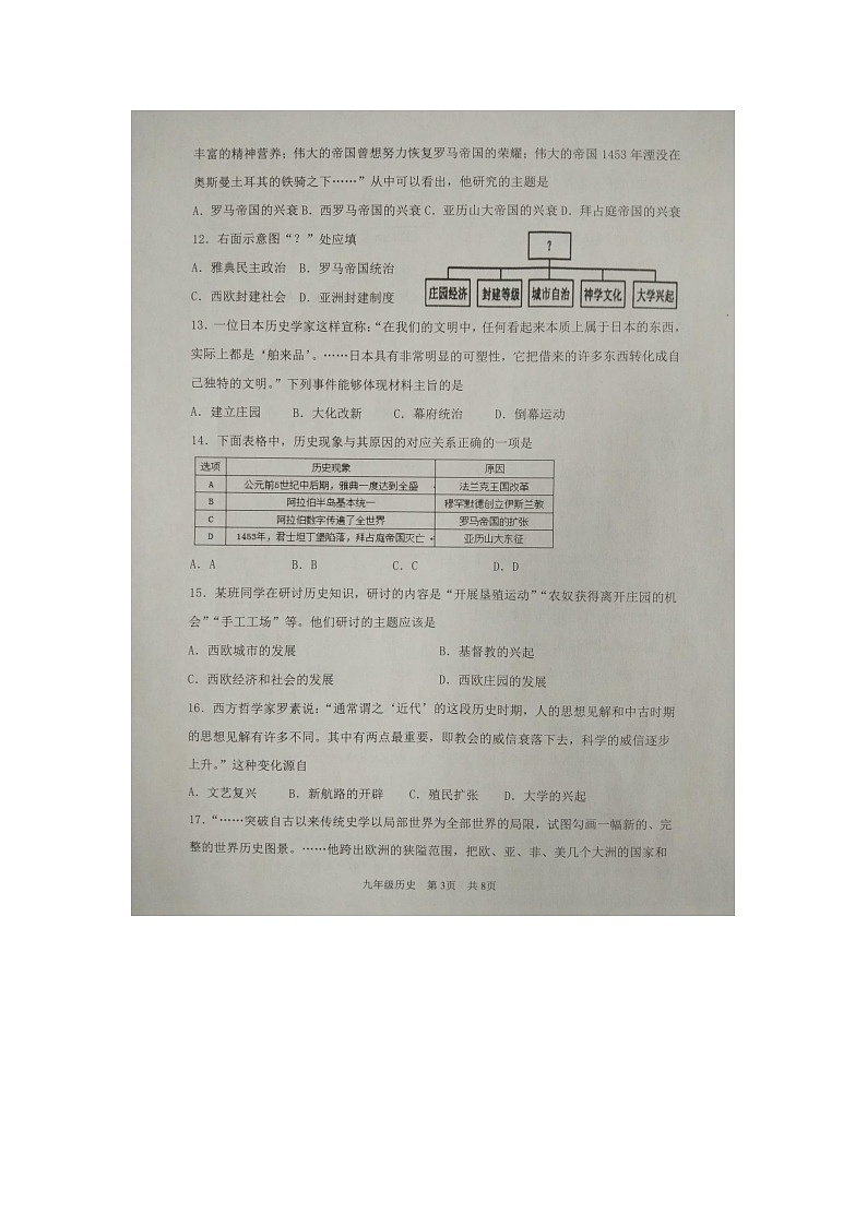 山东省滨州市阳信县2021-2022学年上学期九年级期中测试历史试题(图片版  含答案)03