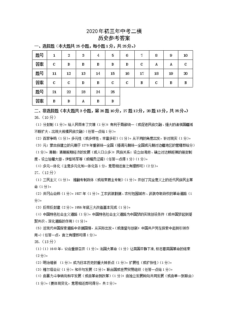 历史学科参考答案第1页