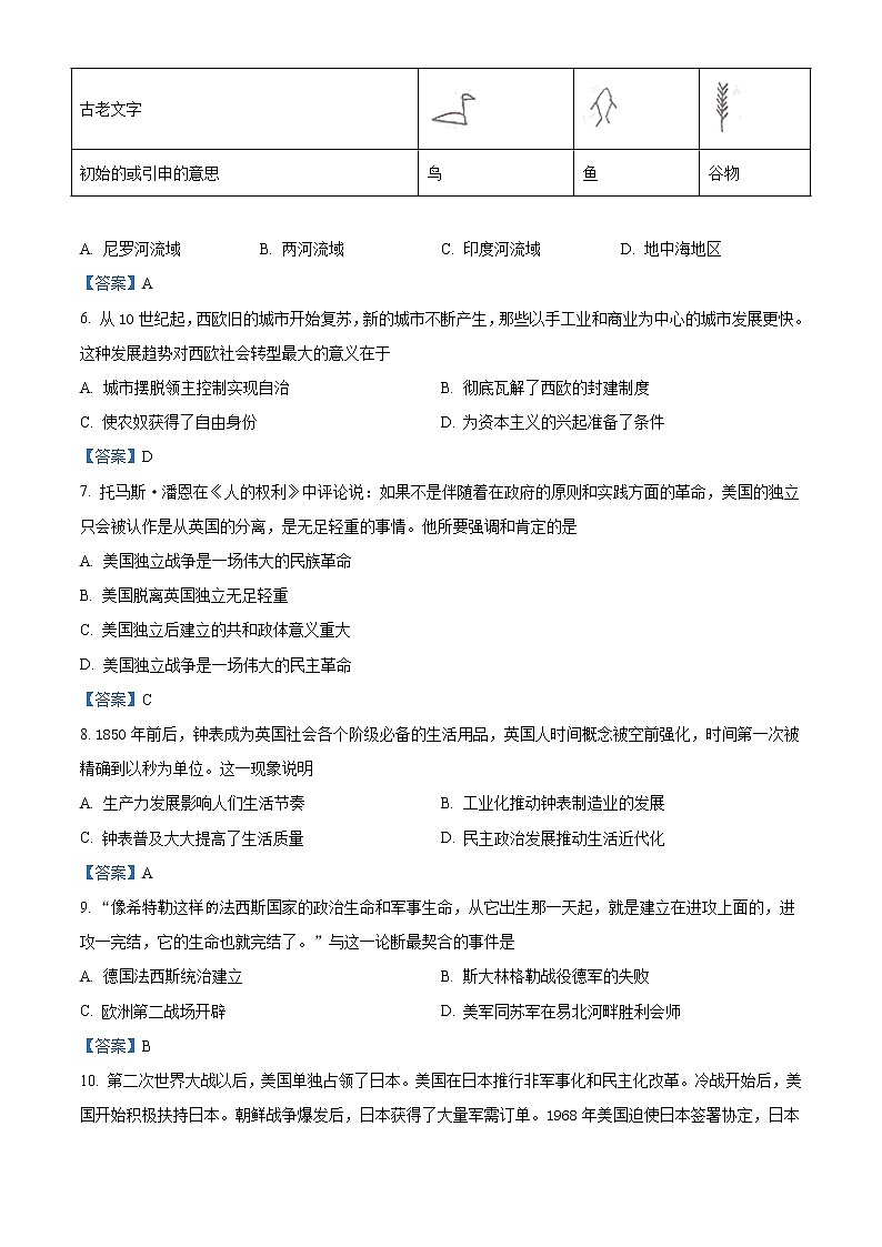 2021年湖南省长沙市中考二模历史试题（含答案）02