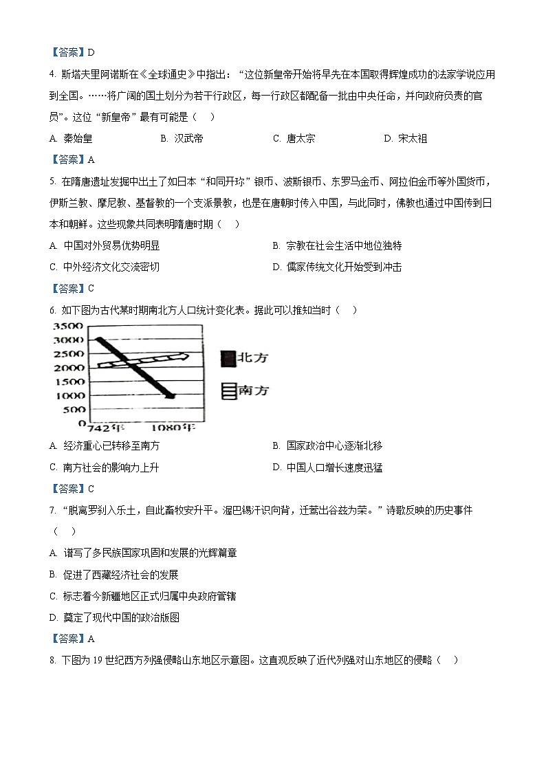 2021年河南省洛阳市孟津县中考二模历史试题及答案02
