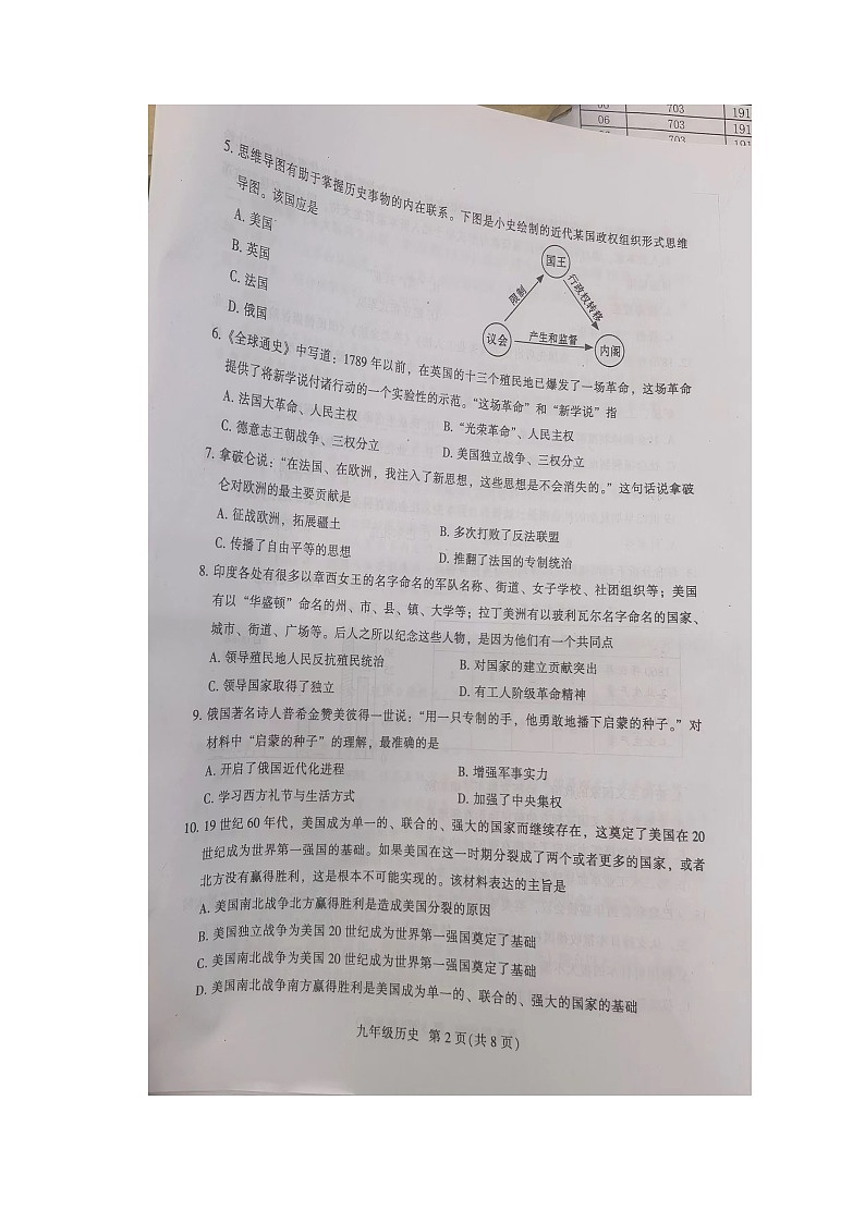 广东省广州市越秀区2021_2022学年九年级上学期期末诊断性调研历史试题（无答案）02