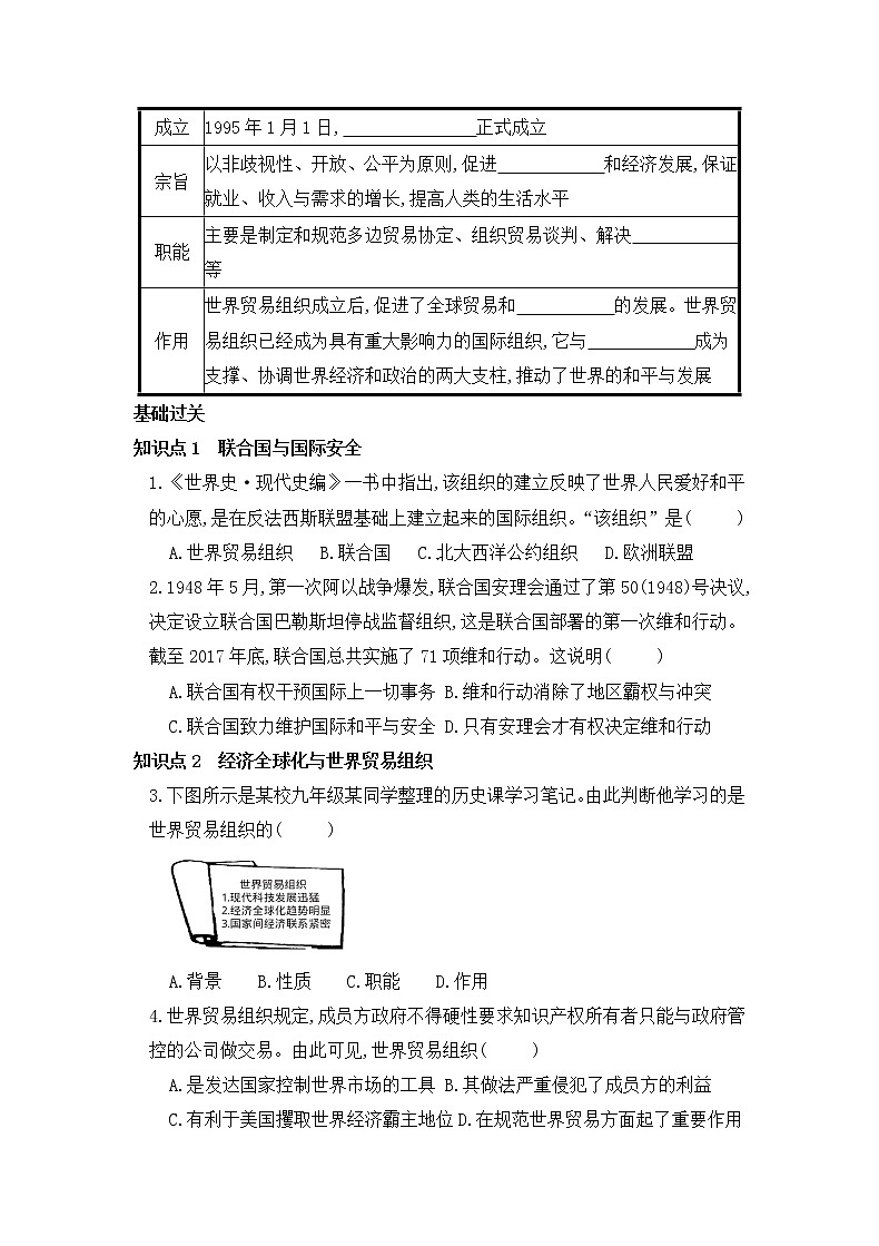 部编版历史九下 第20课 联合国与世界贸易组织 学案02