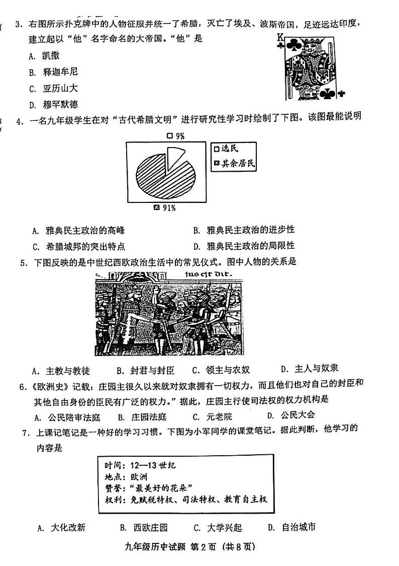 2021-2022学年上学期期末学科检测 九年级历史试题（无答案）02
