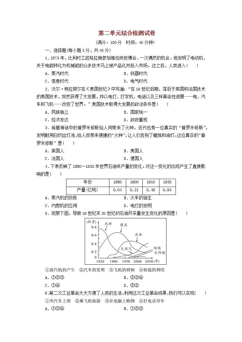 人教版九年级历史下册 第二单元 综合检测试卷01