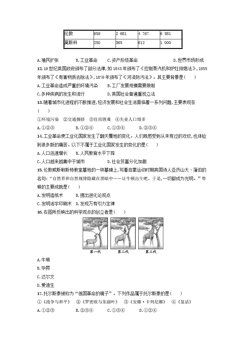 人教版九年级历史下册 第2单元第二次工业革命和近代科学文化测试卷含解析03