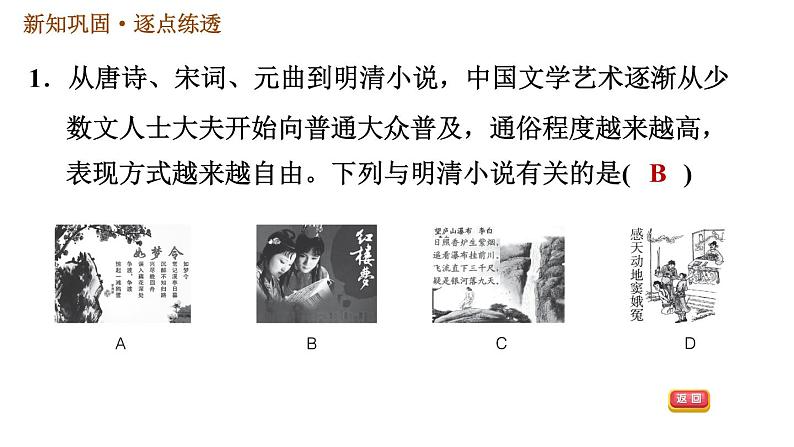 人教版七年级下册历史 第3单元 第21课　清朝前期的文学艺术 习题课件第3页