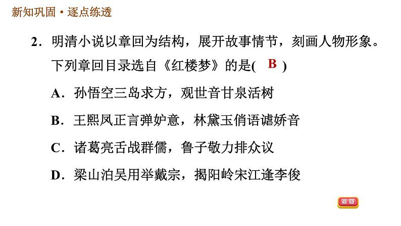 人教版七年级下册历史 第3单元 第21课　清朝前期的文学艺术 习题课件第4页