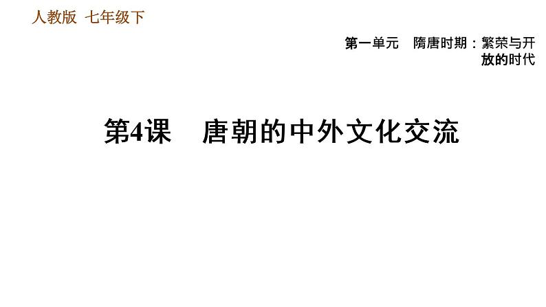 人教版七年级下册历史 第1单元 第4课　唐朝的中外文化交流 习题课件第1页