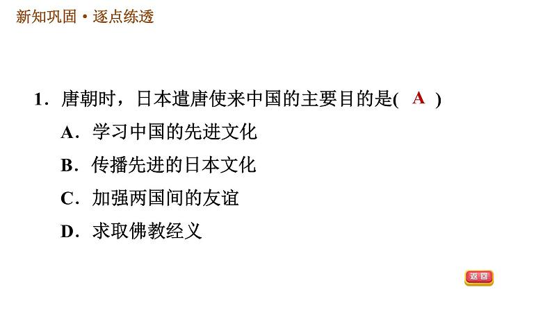 人教版七年级下册历史 第1单元 第4课　唐朝的中外文化交流 习题课件第3页