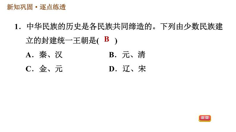 人教版七年级下册历史 第3单元 第18课　统一多民族国家的巩固和发展 习题课件第3页