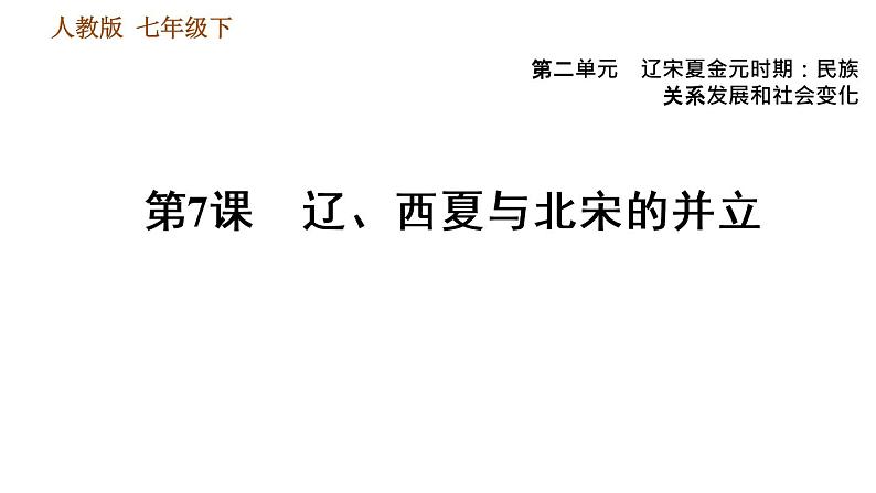 人教版七年级下册历史 第2单元 第7课　辽、西夏与北宋的并立 习题课件第1页