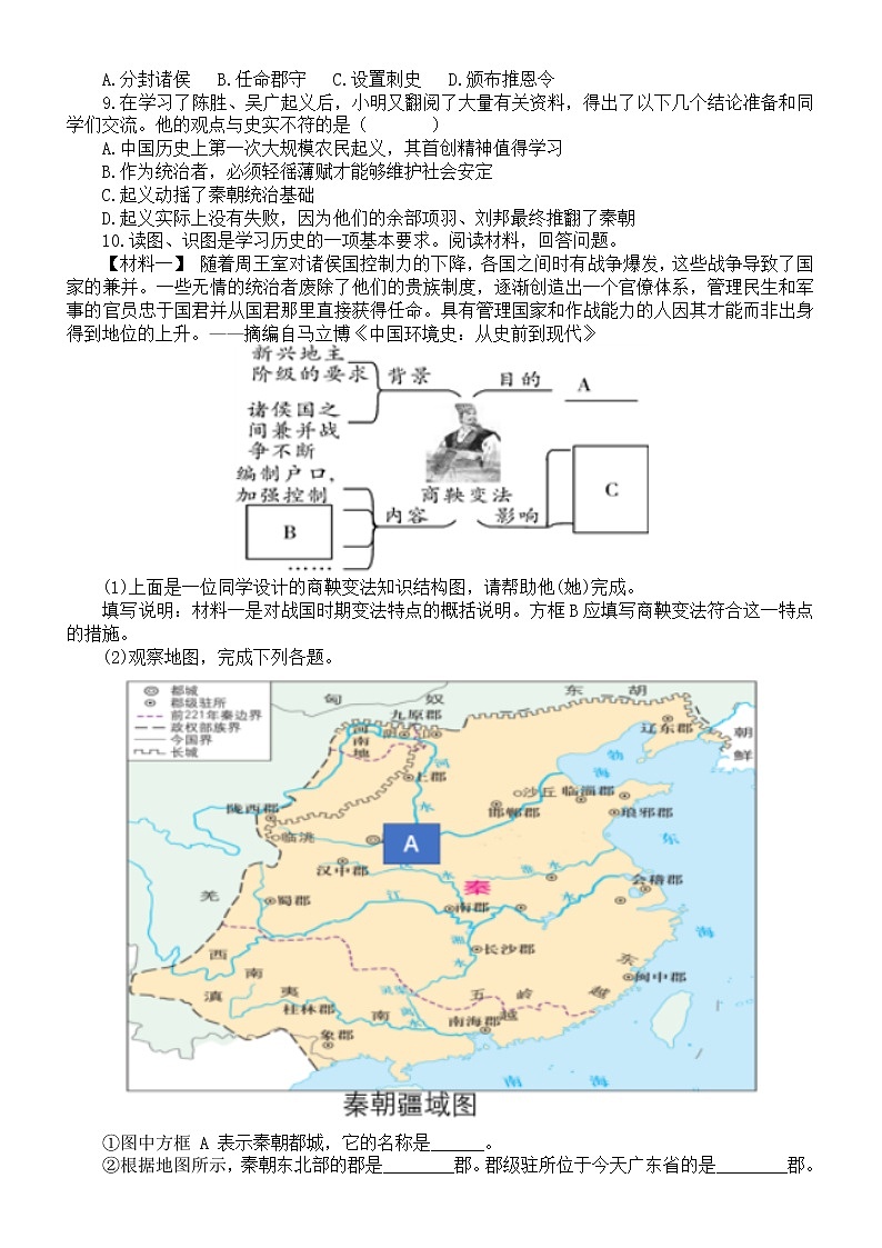 初中历史部编版七年级上册启示借鉴类考题专项练习（附参考答案）02